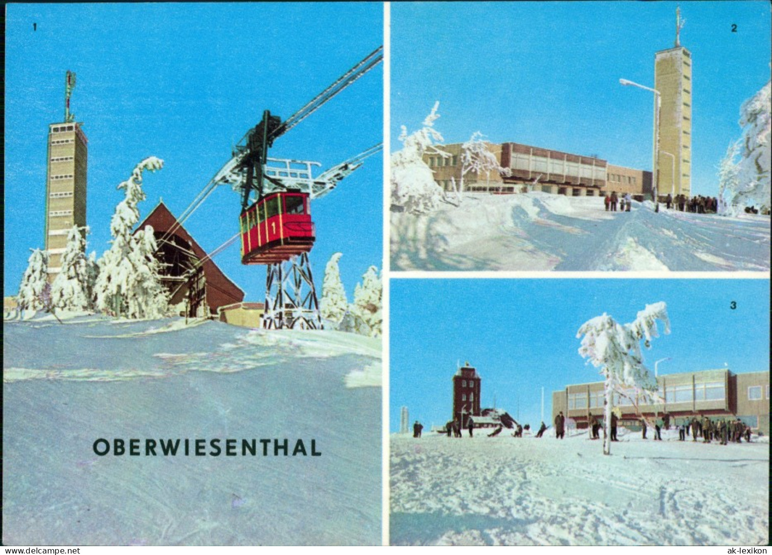 Oberwiesenthal DDR Mehrbild-AK 3 Winter-Ansichten Fichtelberghaus 1969 - Oberwiesenthal