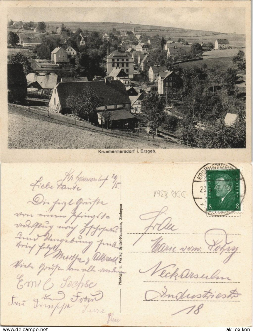 Ansichtskarte Krumhermersdorf-Zschopau Panorama Totalansicht 1928 - Zschopau