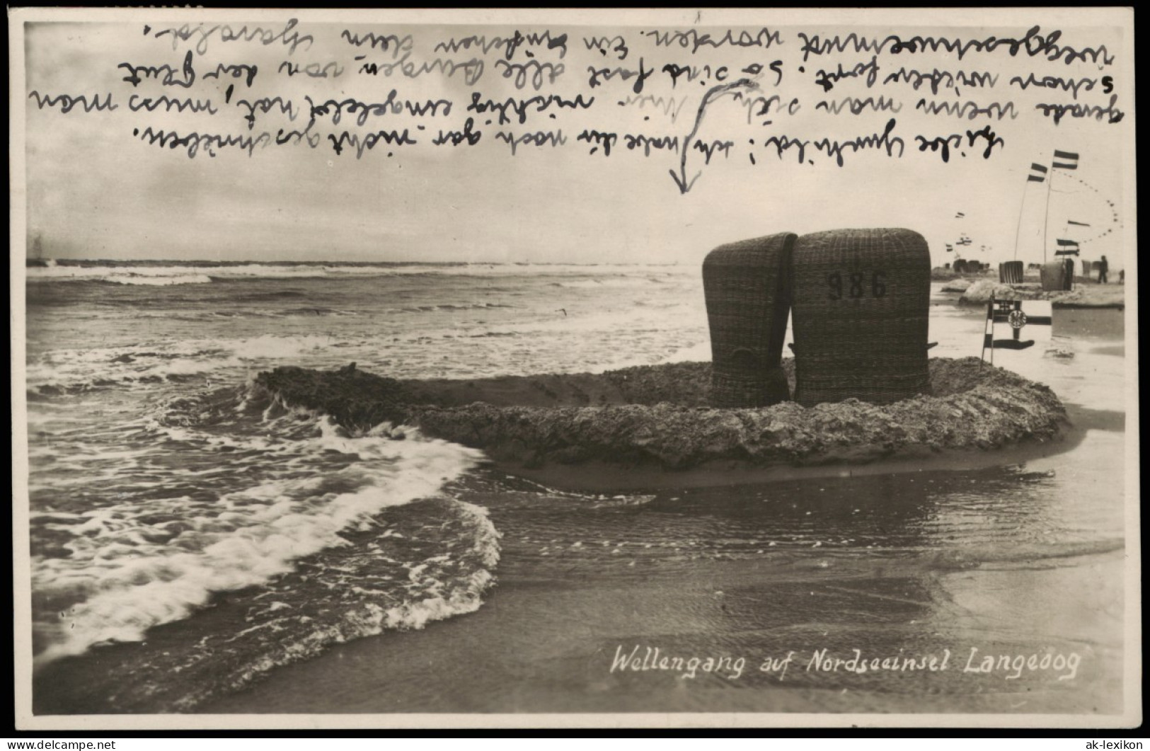 Ansichtskarte Langeoog Strand, Wellengang - Strandkörbe 1930 - Langeoog