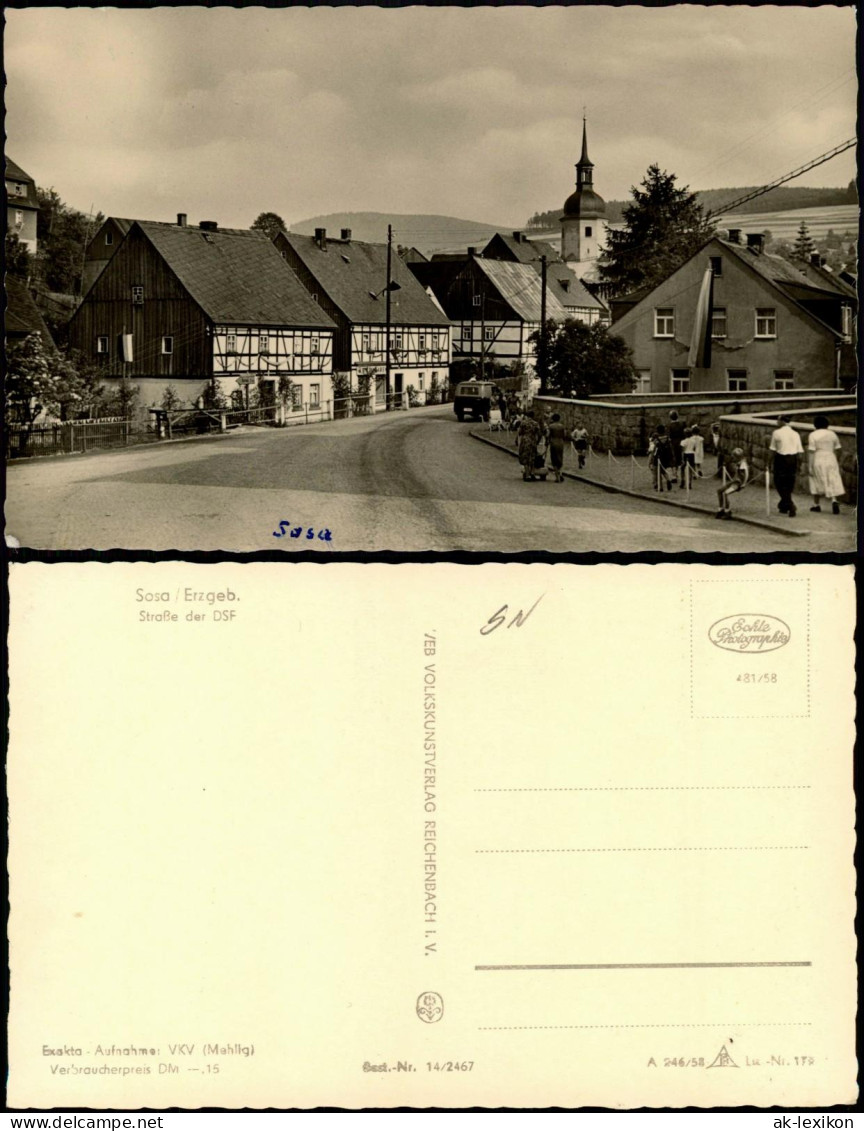 Sosa (Erzgebirge)-Eibenstock Straße Der DSF, Personen, DDR AK 1958 - Eibenstock