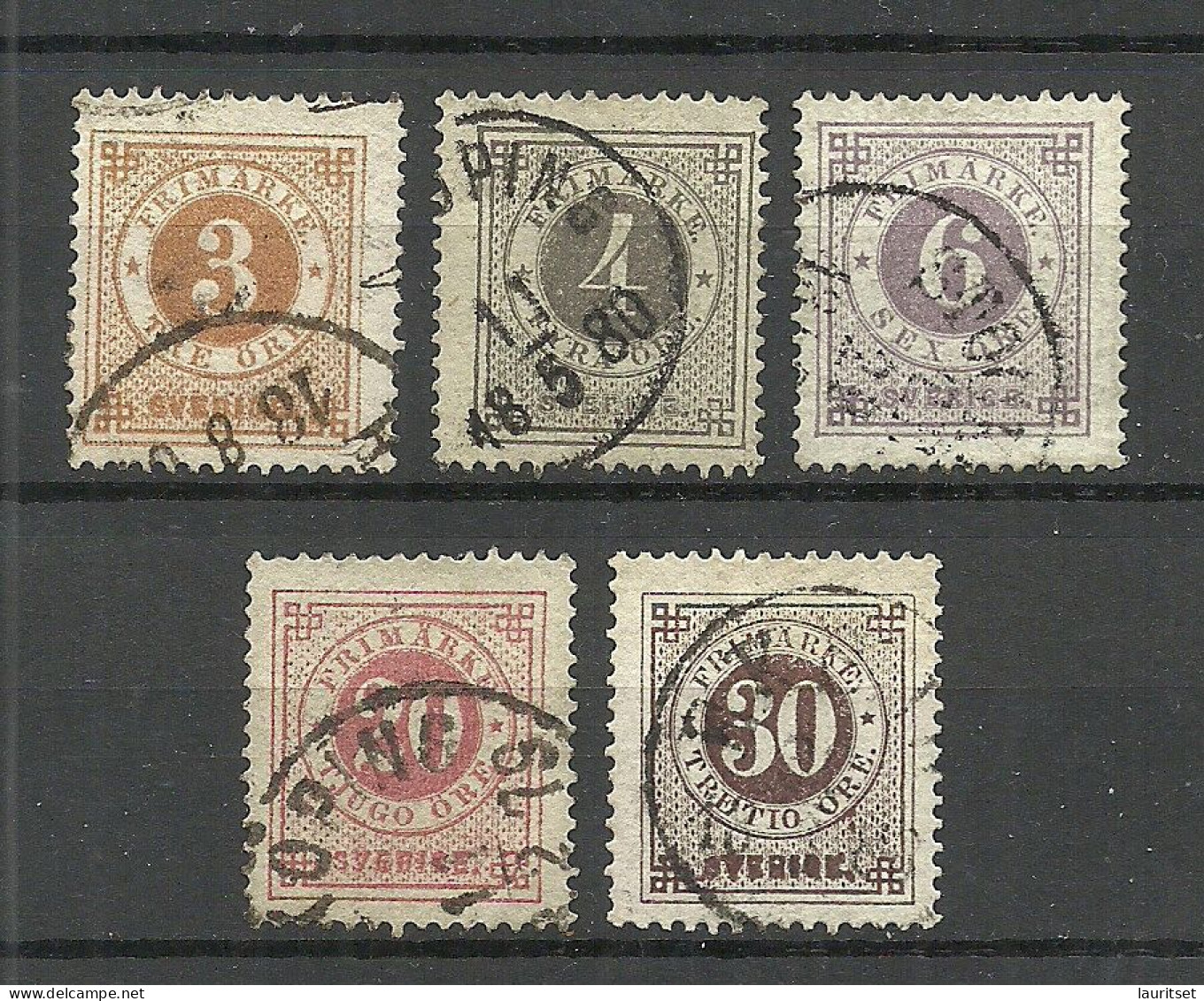 Sweden Schweden 1877 = 5 Values From Set Michel 17 - 26 B O - Used Stamps