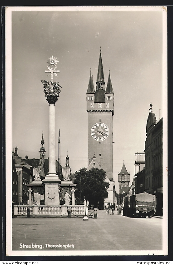 AK Straubing, Dreifaltigkeitssäule Am Theresienplatz  - Straubing