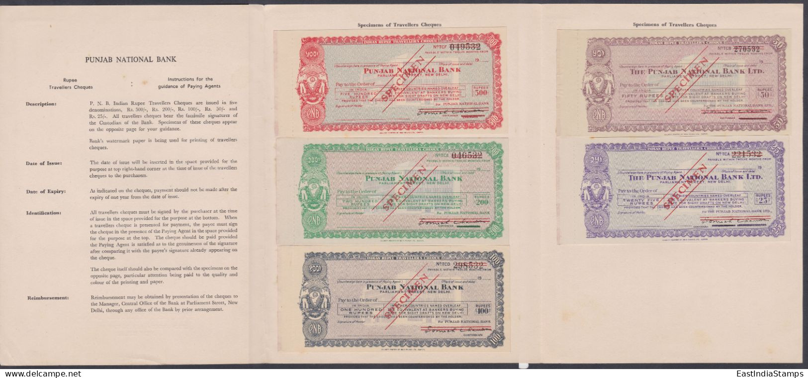 Inde India Punjab National Bank Specimen Travellers' Checques, Checks - Non Classés