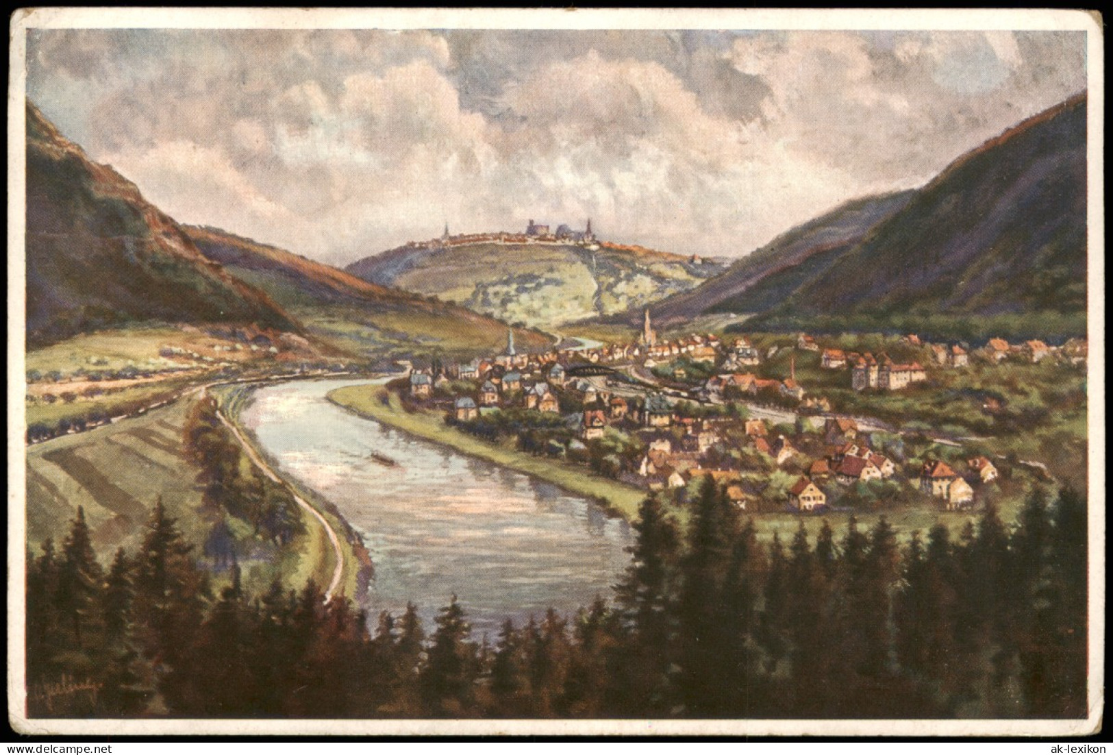 Dilsberg-Neckargemünd Panorama Mit Blick Auf Den Dilsberg, Künstlerkarte 1922 - Neckargemuend