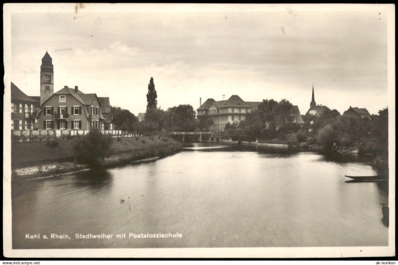 Ansichtskarte Kehl (Rhein) Stadtweiher Mit Pestalozzischule 1930 - Kehl