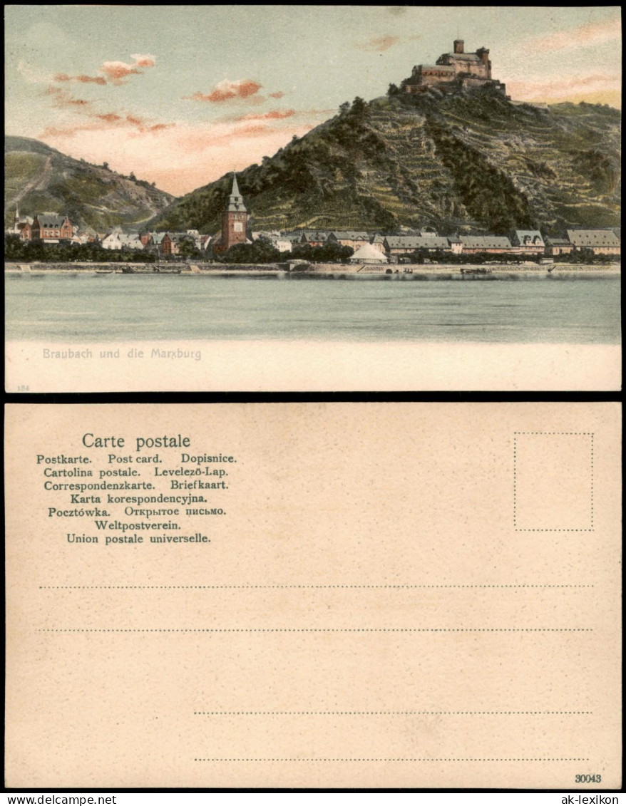 Ansichtskarte Braubach Ortspanorama Rhein Und Die Marxburg 1900 - Braubach