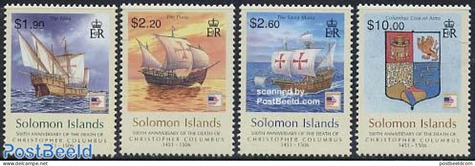 Solomon Islands 2006 Washington 2006, Columbus 4v, Mint NH, History - Transport - Coat Of Arms - Explorers - Ships And.. - Onderzoekers