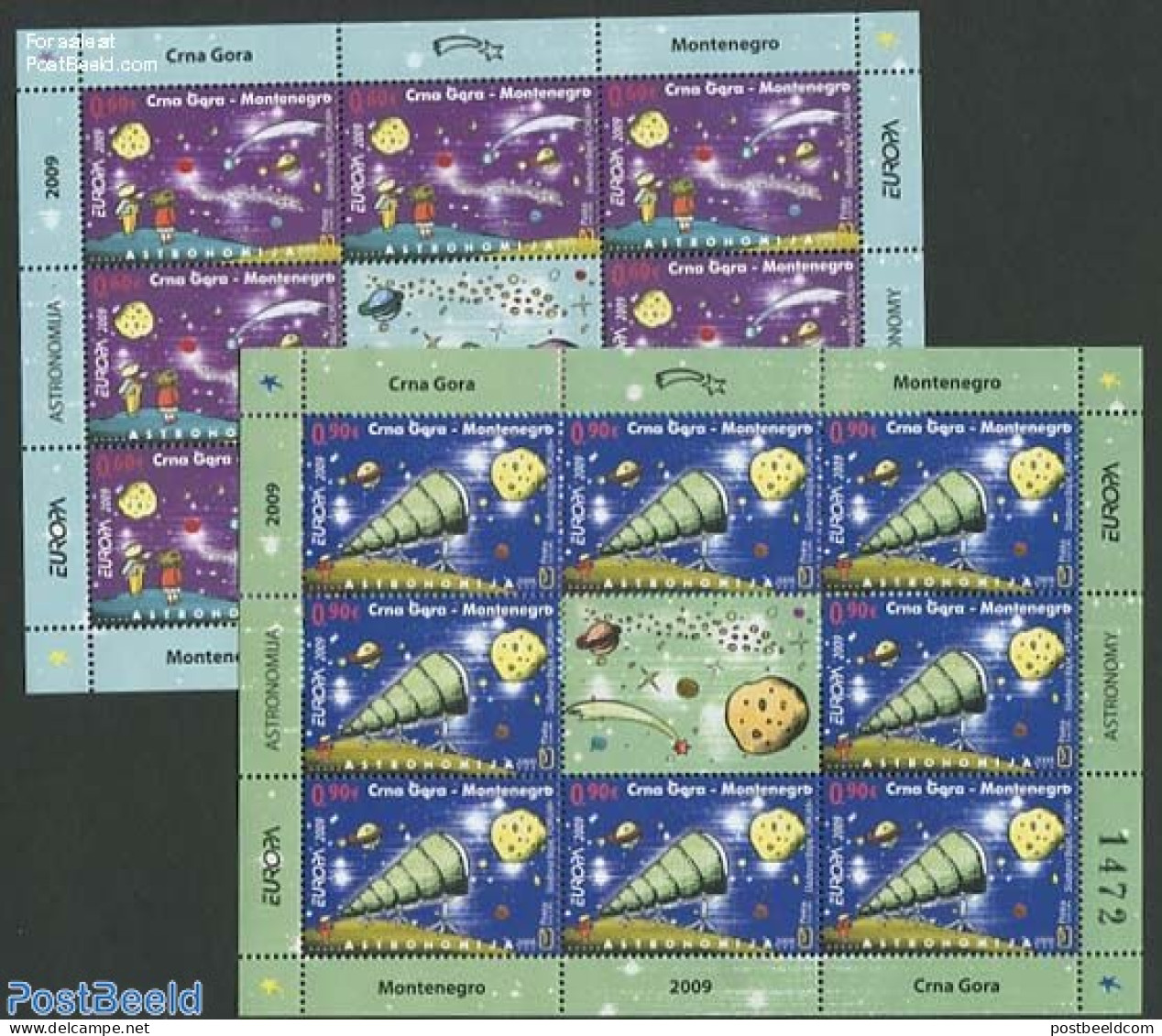 Montenegro 2009 Europe, Astronomy 2 M/s, Mint NH, History - Science - Europa (cept) - Astronomy - Astrologie