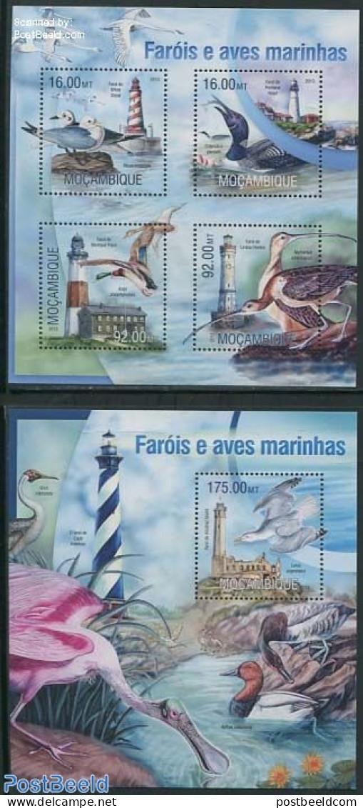 Mozambique 2013 Lighthouses & Birds 2 S/s, Mint NH, Nature - Various - Birds - Ducks - Lighthouses & Safety At Sea - Vuurtorens