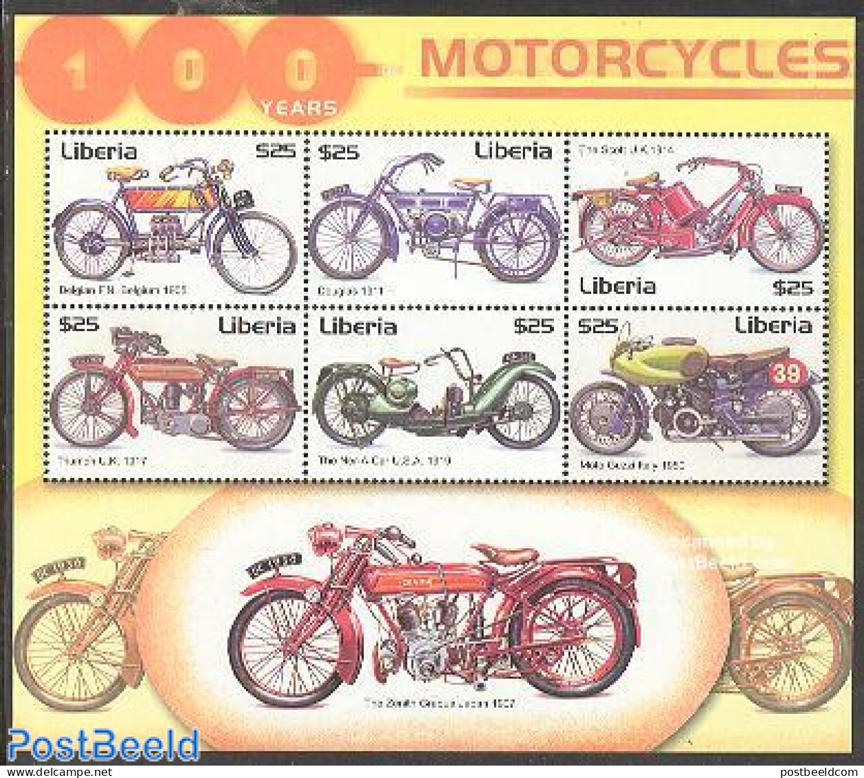 Liberia 2001 Motorcycles 6v M/s, Begian F/N., Mint NH, Transport - Motorcycles - Motorräder