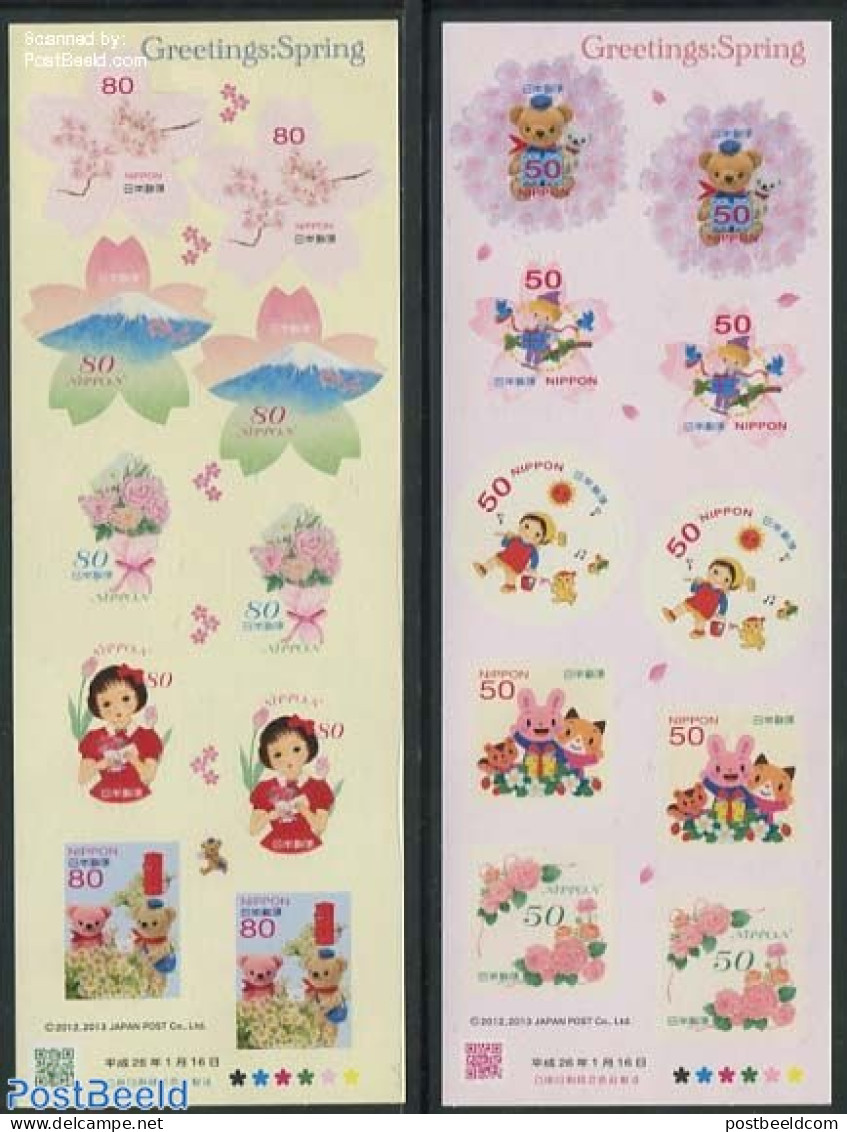 Japan 2014 Wishing Stamps 2 M/s, Mint NH, Nature - Various - Flowers & Plants - Roses - Greetings & Wishing Stamps - T.. - Unused Stamps