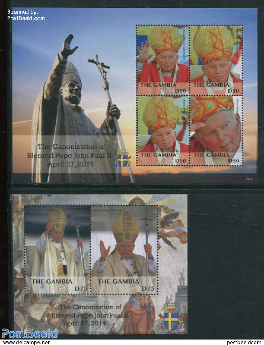 Gambia 2014 Canonization Of Pope John Paul II, 2 S/s, Mint NH, Religion - Pope - Religion - Papes
