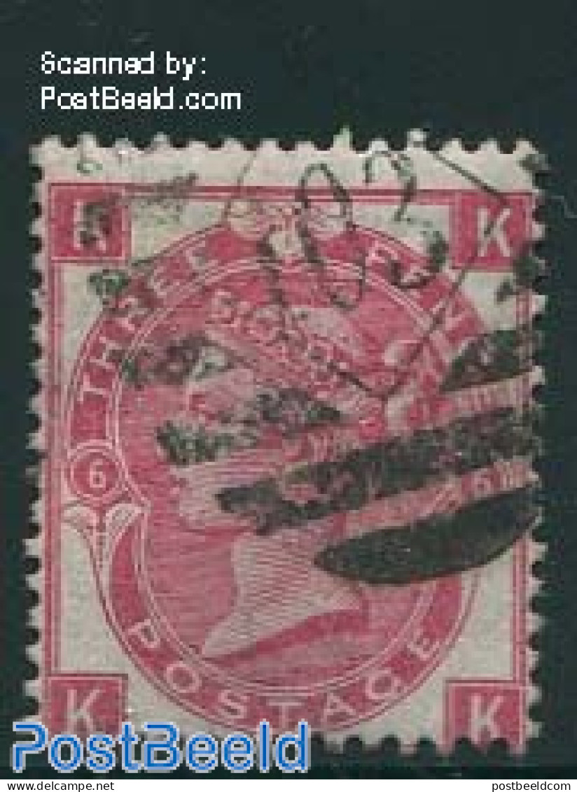 Great Britain 1867 3p, Plate 6, Used, Used Stamps - Oblitérés