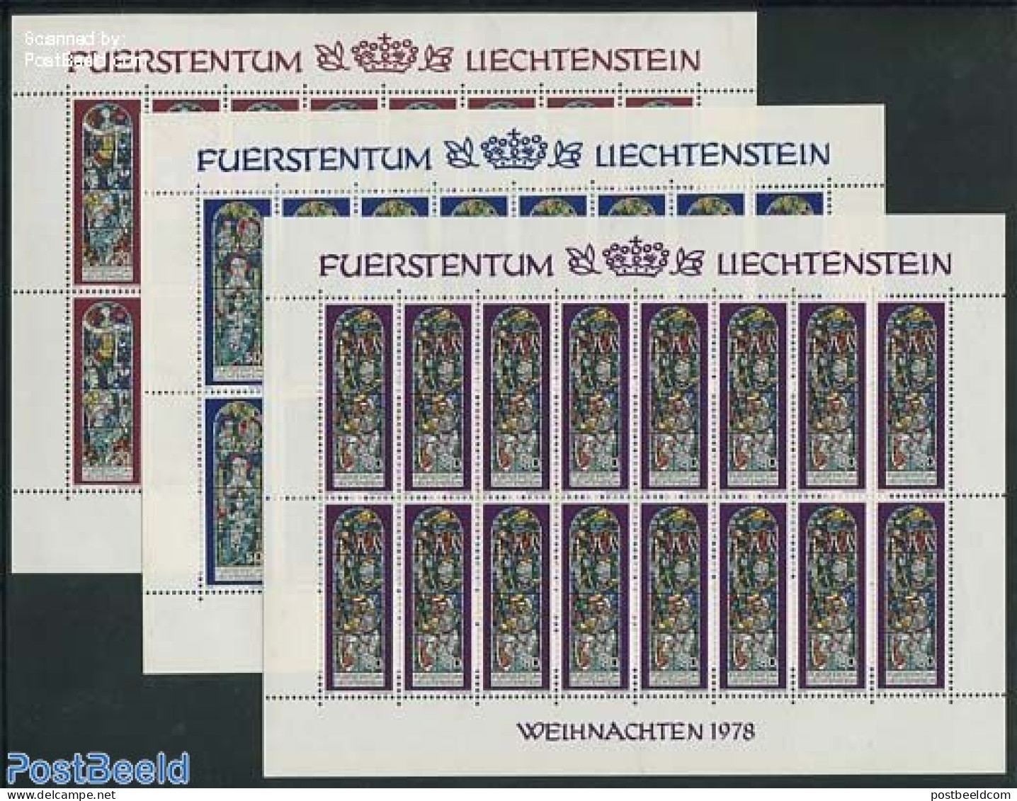 Liechtenstein 1978 Christmas 3 M/s, Mint NH, Religion - Christmas - Art - Stained Glass And Windows - Ongebruikt