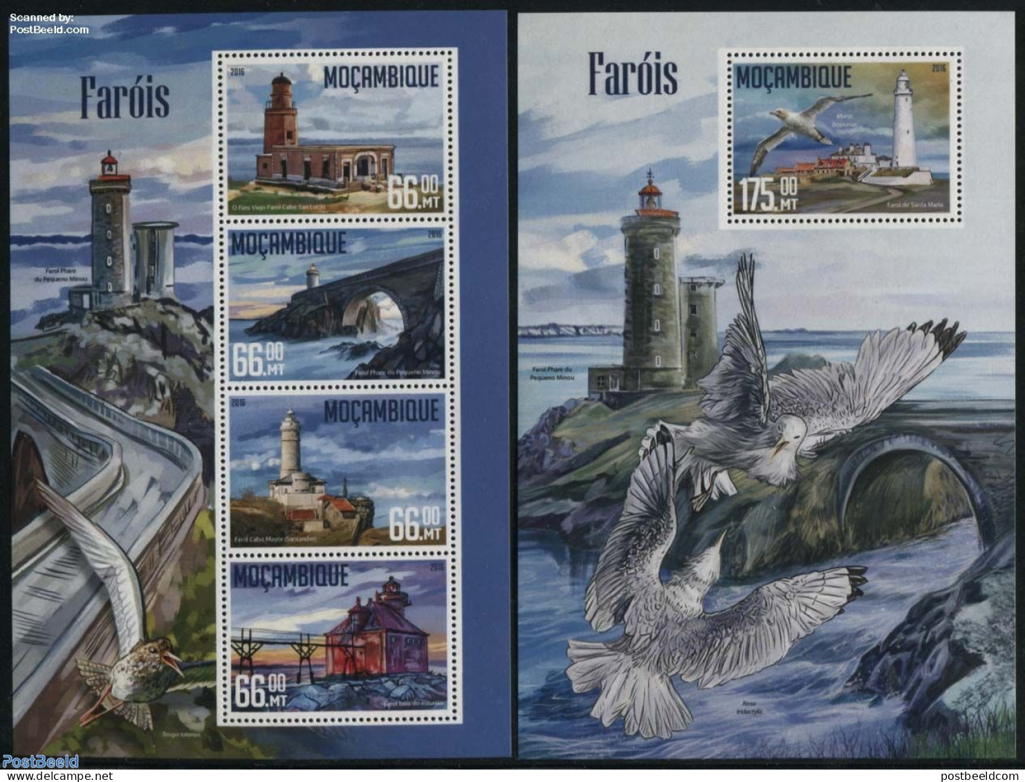 Mozambique 2016 Lighthouses 2 S/s, Mint NH, Nature - Various - Birds - Lighthouses & Safety At Sea - Vuurtorens