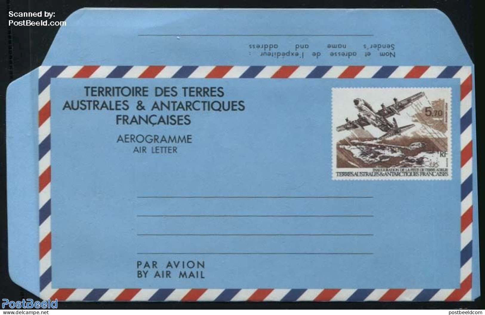 French Antarctic Territory 1993 Aerogramme 5.70F, One Sender Line, Unused Postal Stationary, Transport - Aircraft & Av.. - Lettres & Documents