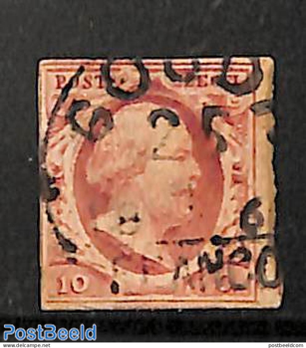 Netherlands 1852 10c, Used, GOUDA-C, Used Stamps - Gebraucht