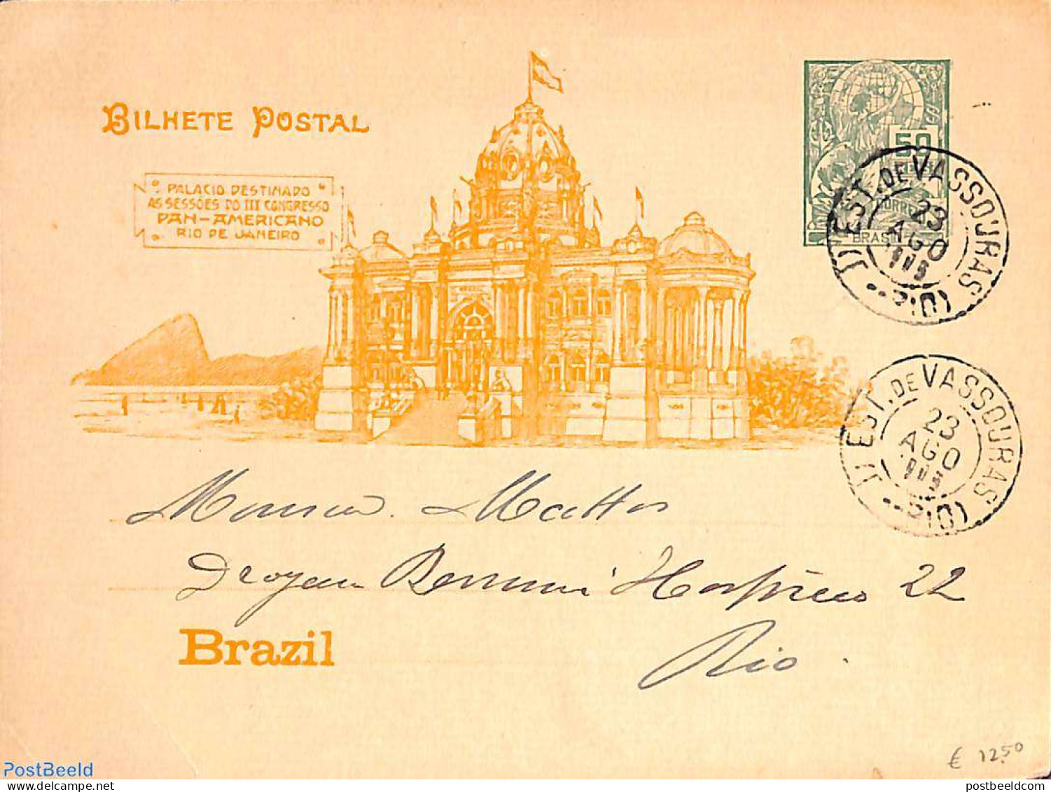 Brazil 1905 Postcard 50R, Used, Used Postal Stationary - Covers & Documents