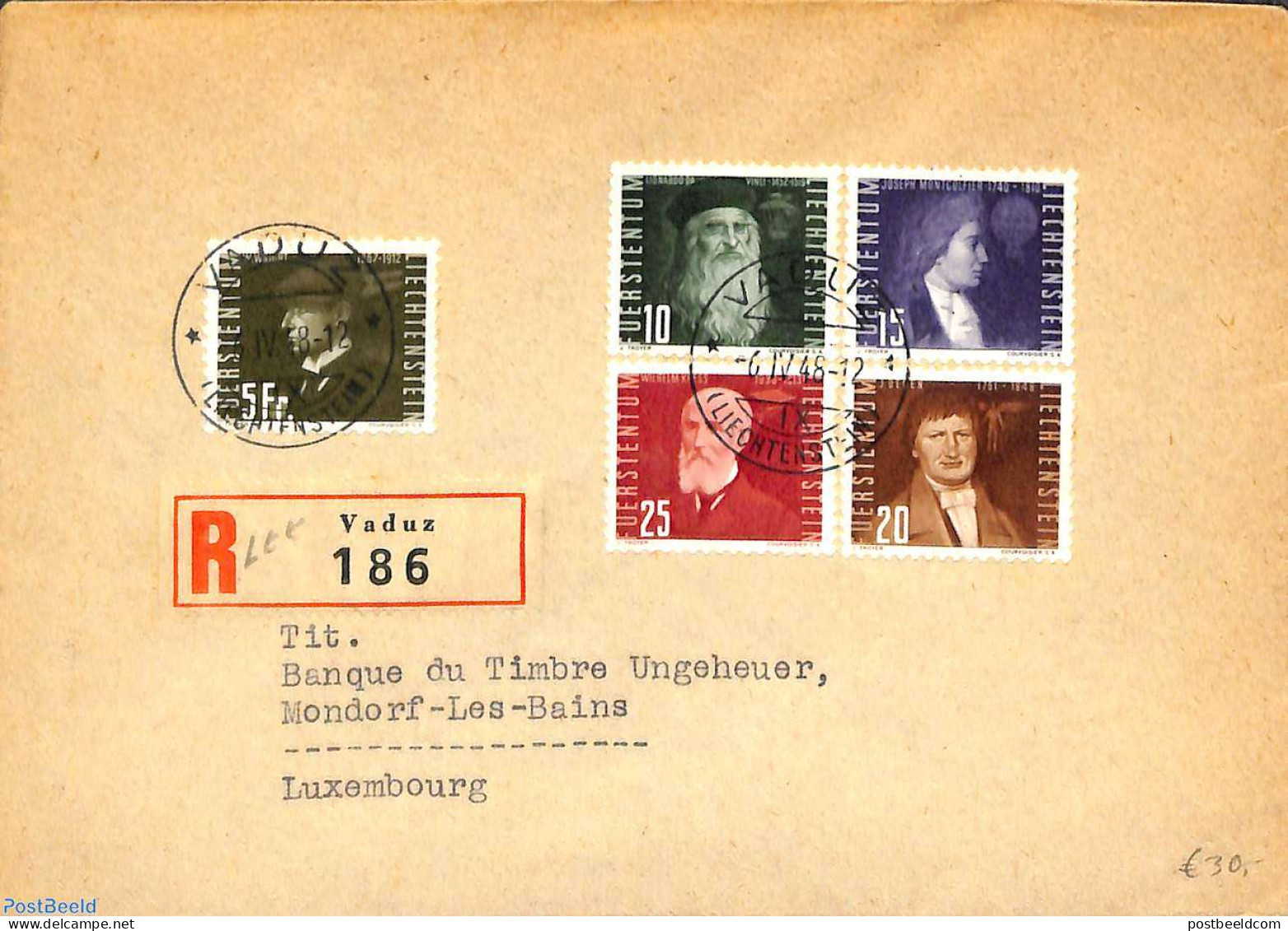 Liechtenstein 1948 Aviation Pioneers 5v, FDC, First Day Cover, Transport - Aircraft & Aviation - Brieven En Documenten