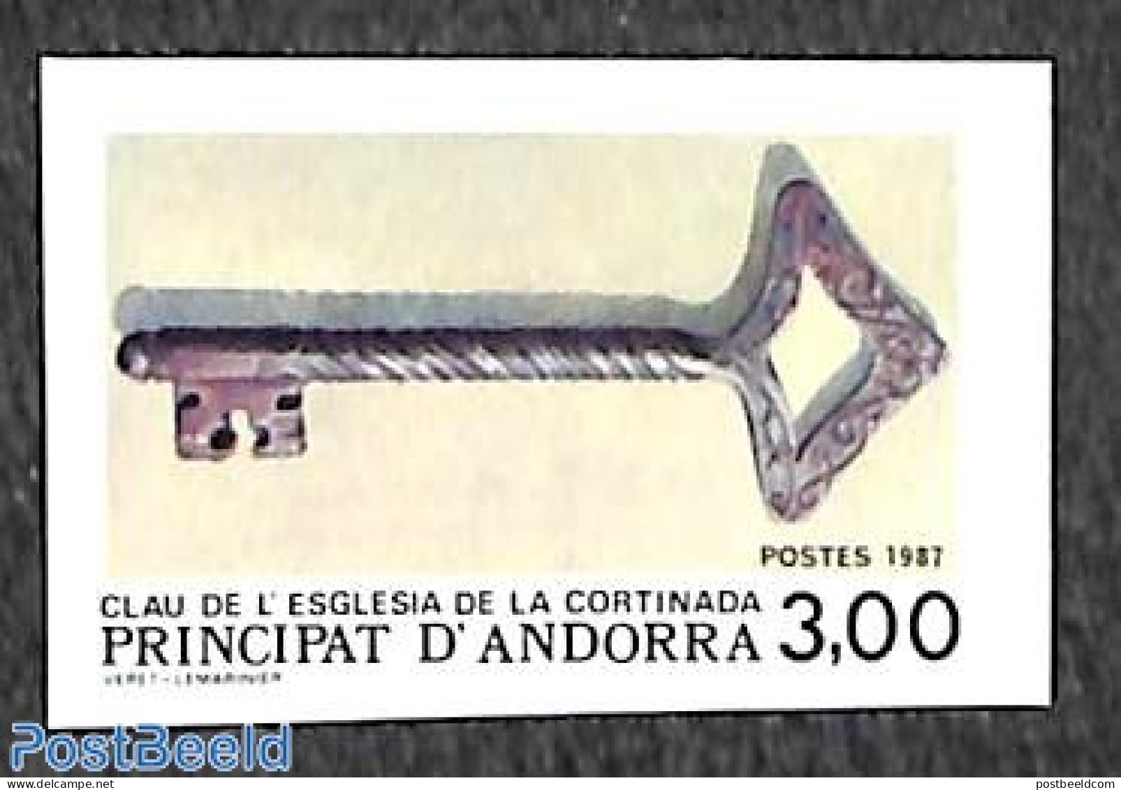 Andorra, French Post 1987 Church Key 1v, Imperforated, Mint NH, Religion - Churches, Temples, Mosques, Synagogues - Nuovi