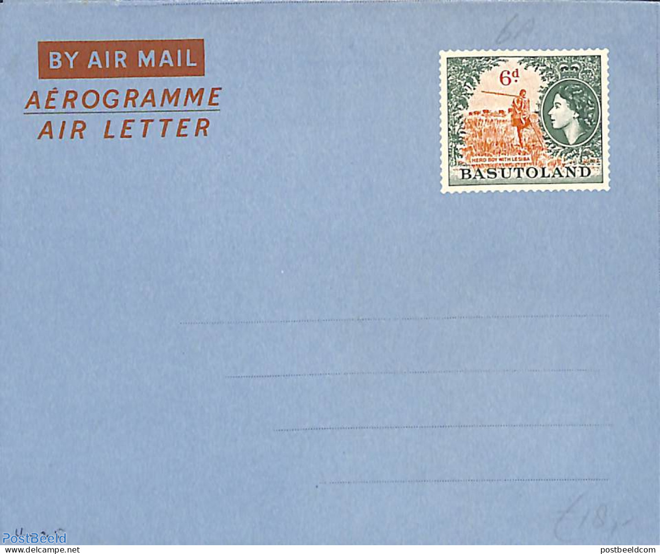 Basutoland 1959 Aerogramme 6d With WM, Unused Postal Stationary - Autres & Non Classés