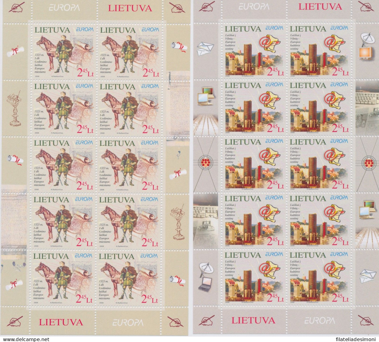 2008 EUROPA CEPT Lituania 2 Minifogli "La Lettera MNH** - Autres & Non Classés