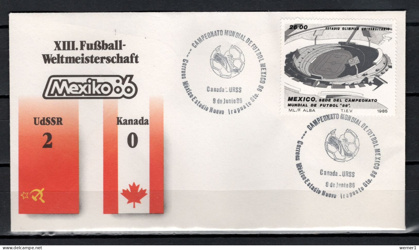 Mexico 1986 Football Soccer World Cup Commemorative Cover Match USSR - Canada 2 : 0 - 1986 – México