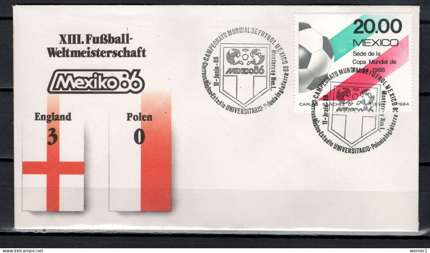 Mexico 1986 Football Soccer World Cup Commemorative Cover Match England - Poland 3 : 0 - 1986 – Messico