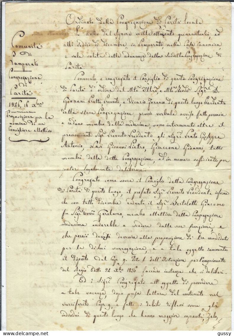 ITALIE Préphilatélie 1846: LAC Officielle De Mondovi Pour Lamparate En Franchise - ...-1850 Préphilatélie