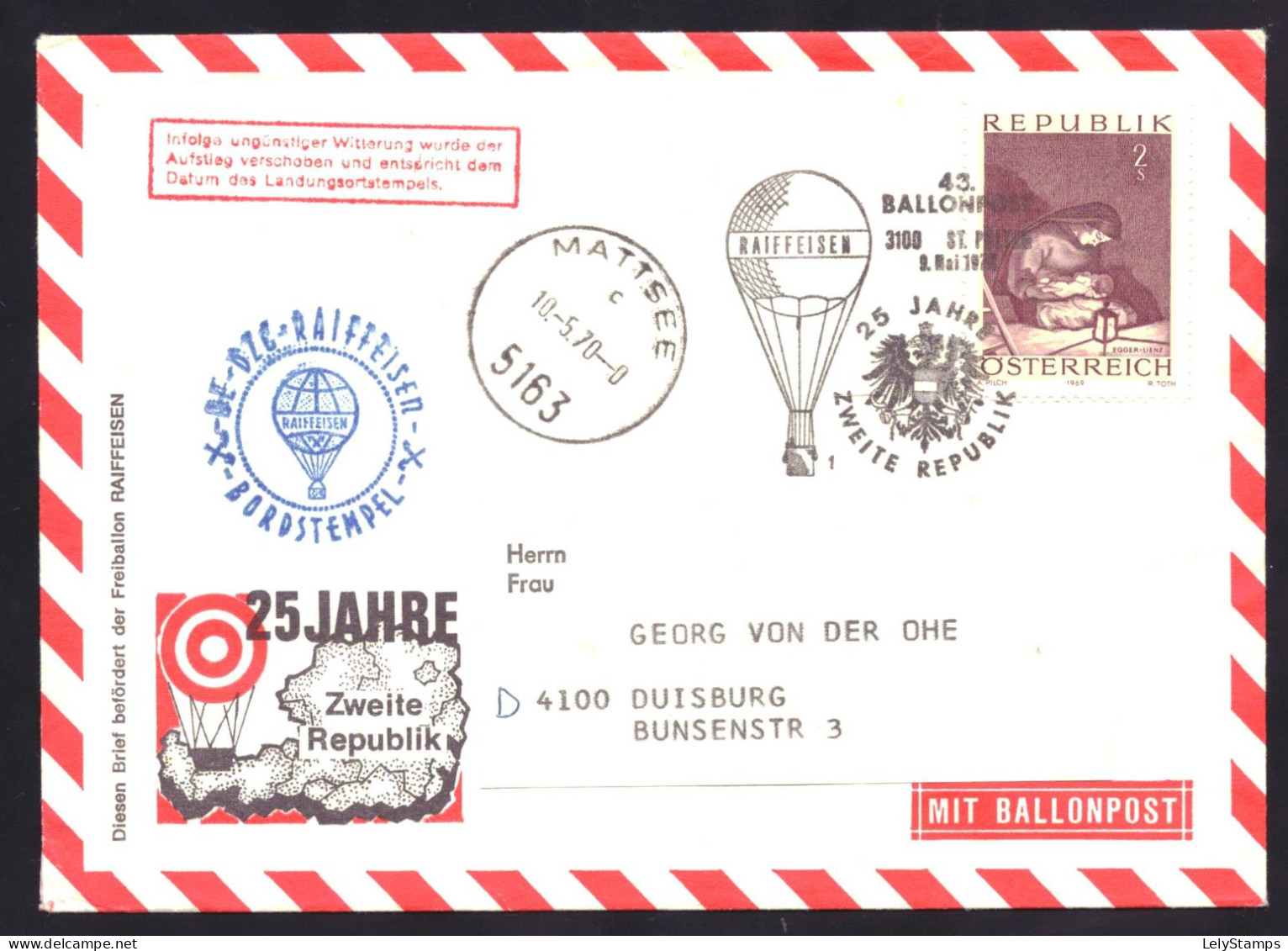 Oostenrijk /  Österreich / Austria 1318 Ballonpost 43 FDC Christmas (1969) - Par Ballon