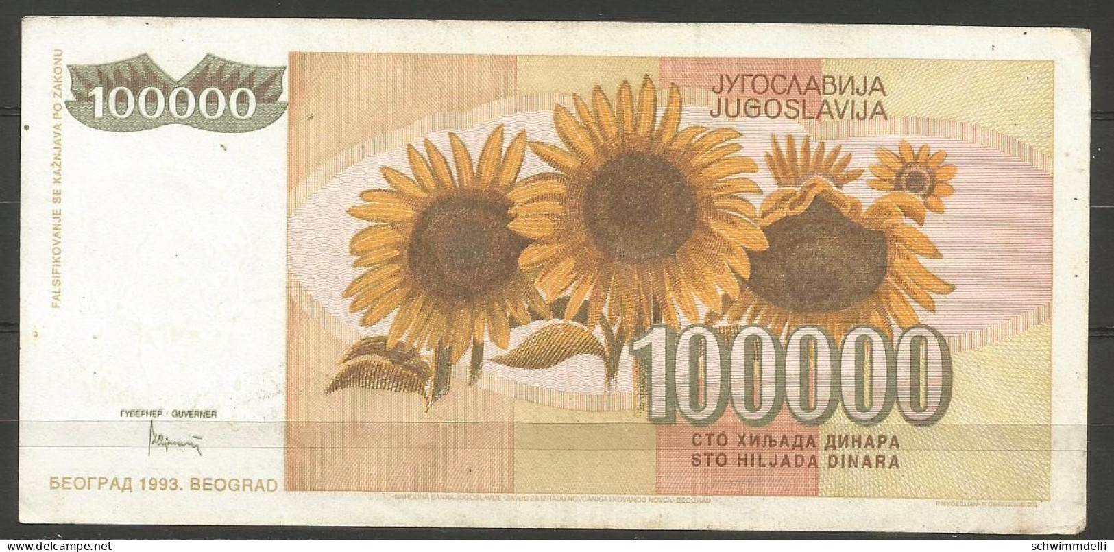 JUGOLAWIEN - YUGOSLAVIA - 100.000 DINARA 1993 - EBC - SEHR SCHON - VERY FINE - Jugoslawien