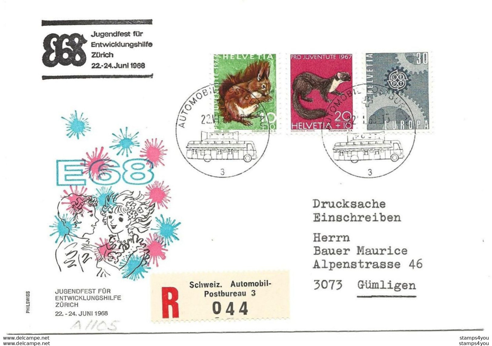270 - 64 - Enveloppe Recommandée Avec Oblit Spéciale "Jugenfest Für Entwicklungshilfe Zürich 1968" - Marcophilie