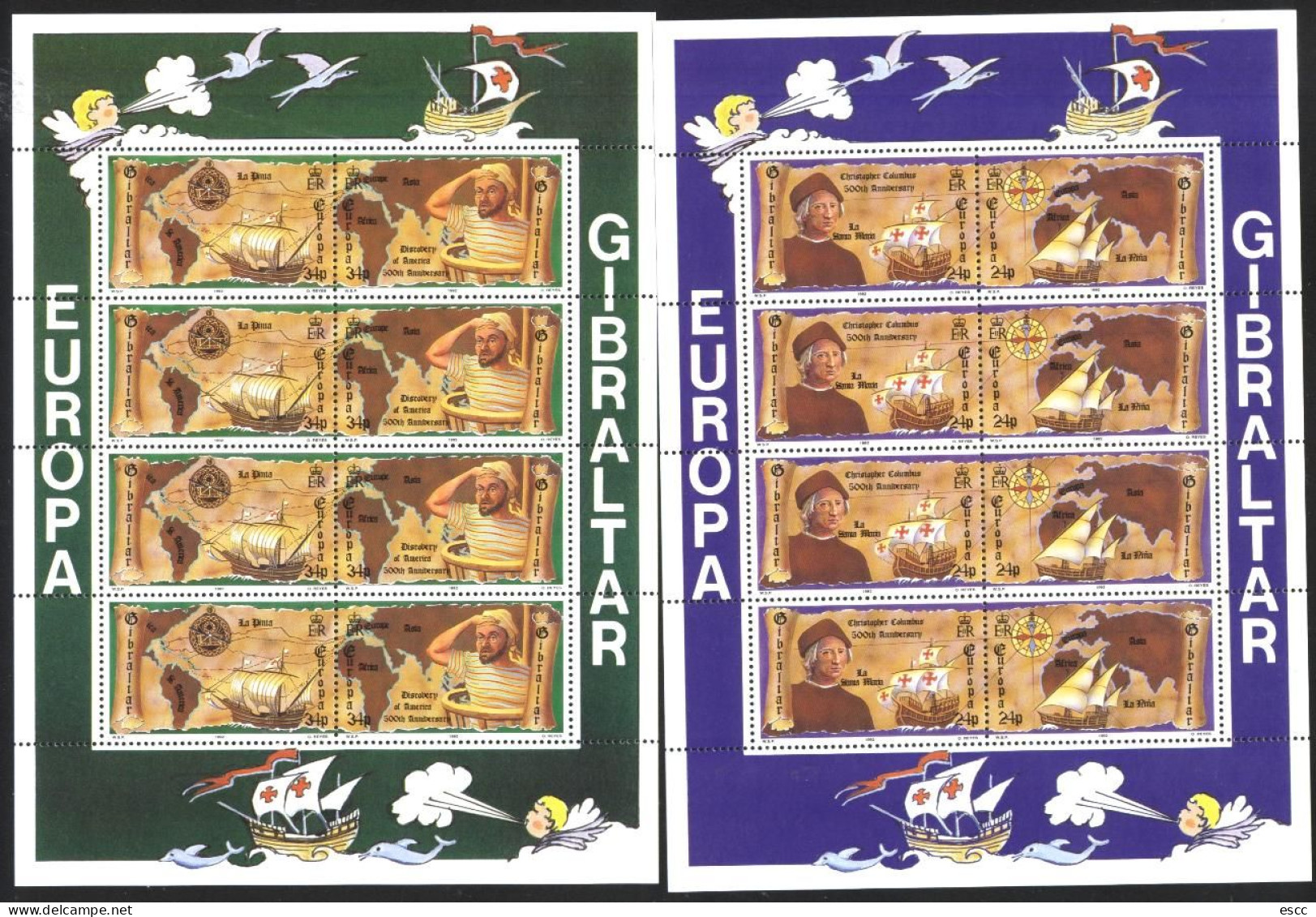 Mint Stamps In Min. Sheets Europa CEPT 1992 From Gibraltar - 1992