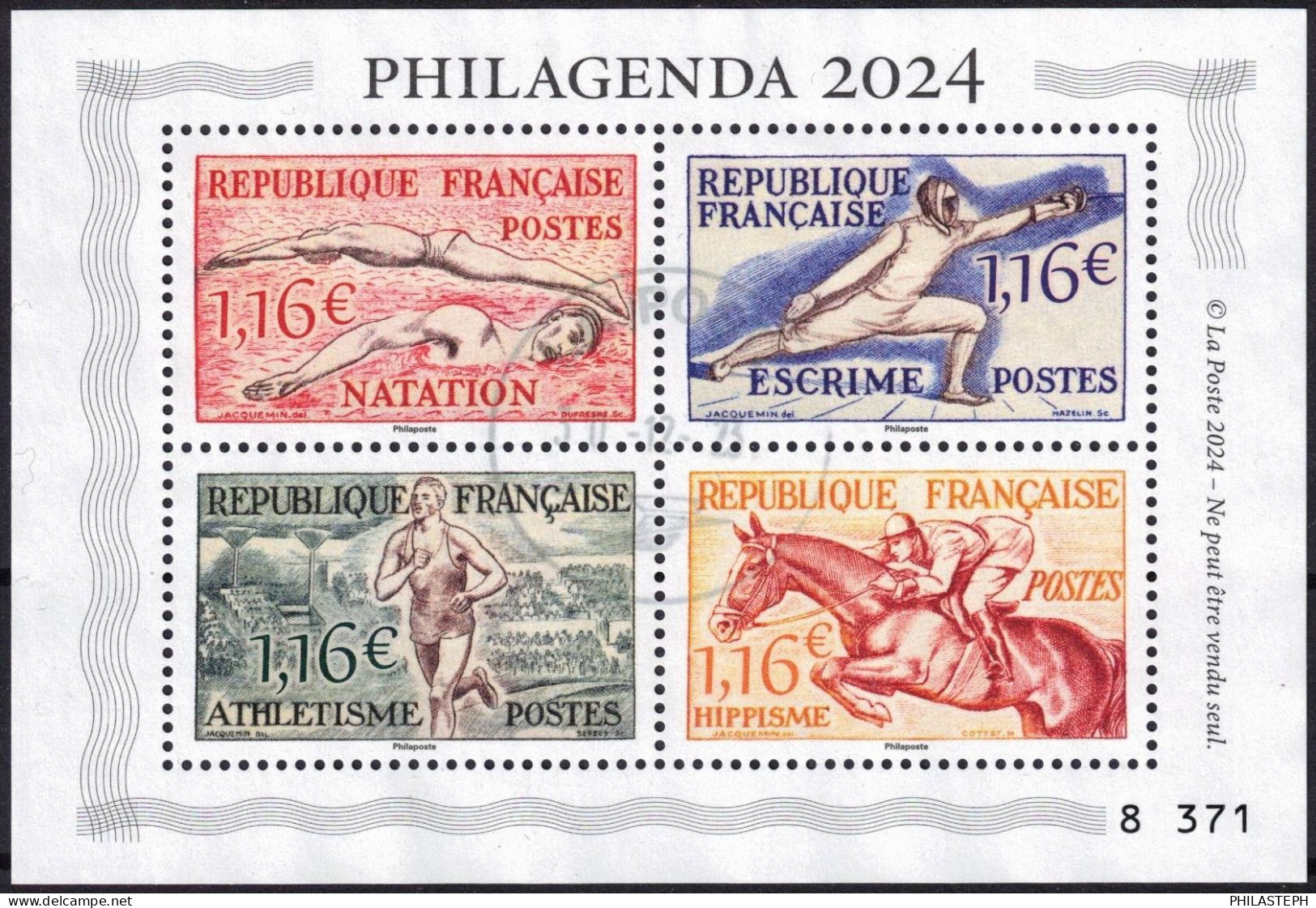 FRANCE  2023 - Bloc Sport PHILAGENDA 2024  N° 8371 - Oblitéré (*) SANS GOMME - Used Stamps