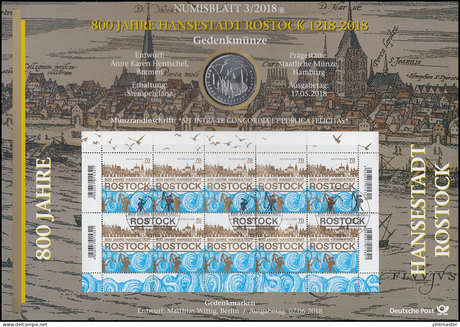 3395 800 Jahre Hansestadt Rostock - Numisblatt 3/2018 - Enveloppes Numismatiques