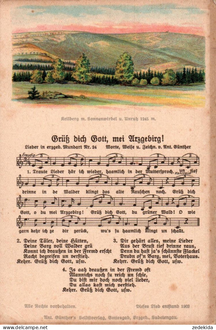 H2071 - Litho Anton Günther Liedkarte - Grüß Dich Gott Mei Arzgebirg ....Gottesgab Böhmen Erzgebirgisches Volkslied - Musique