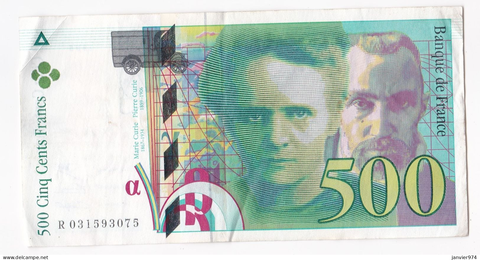 500 Francs Pierre Et Marie Curie 1995, Alphabet : R  031593075, Tres Beau Billet - 500 F 1994-2000 ''Pierre Et Marie Curie''