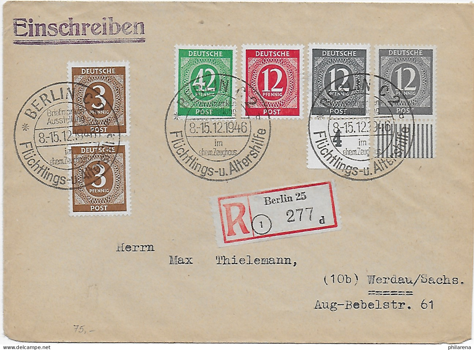 Berlin, Einschreiben Mit Sonderstempel Flüchtlings-und Altershilfe, 1946 -Werdau - Cartas & Documentos