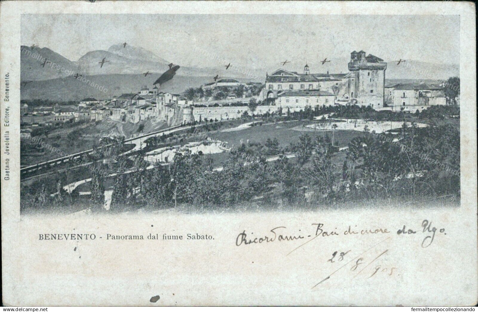 Cr154 Cartolina Benevento Citta' Panorama Dal Fiume Sabato 1905 Campania - Benevento