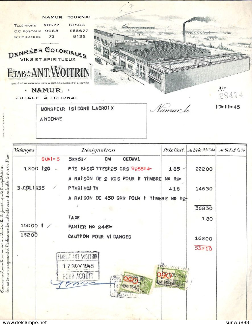 Namur - Denrées Coloniales Etabl. Ant. Woitrin 1945 - 1900 – 1949