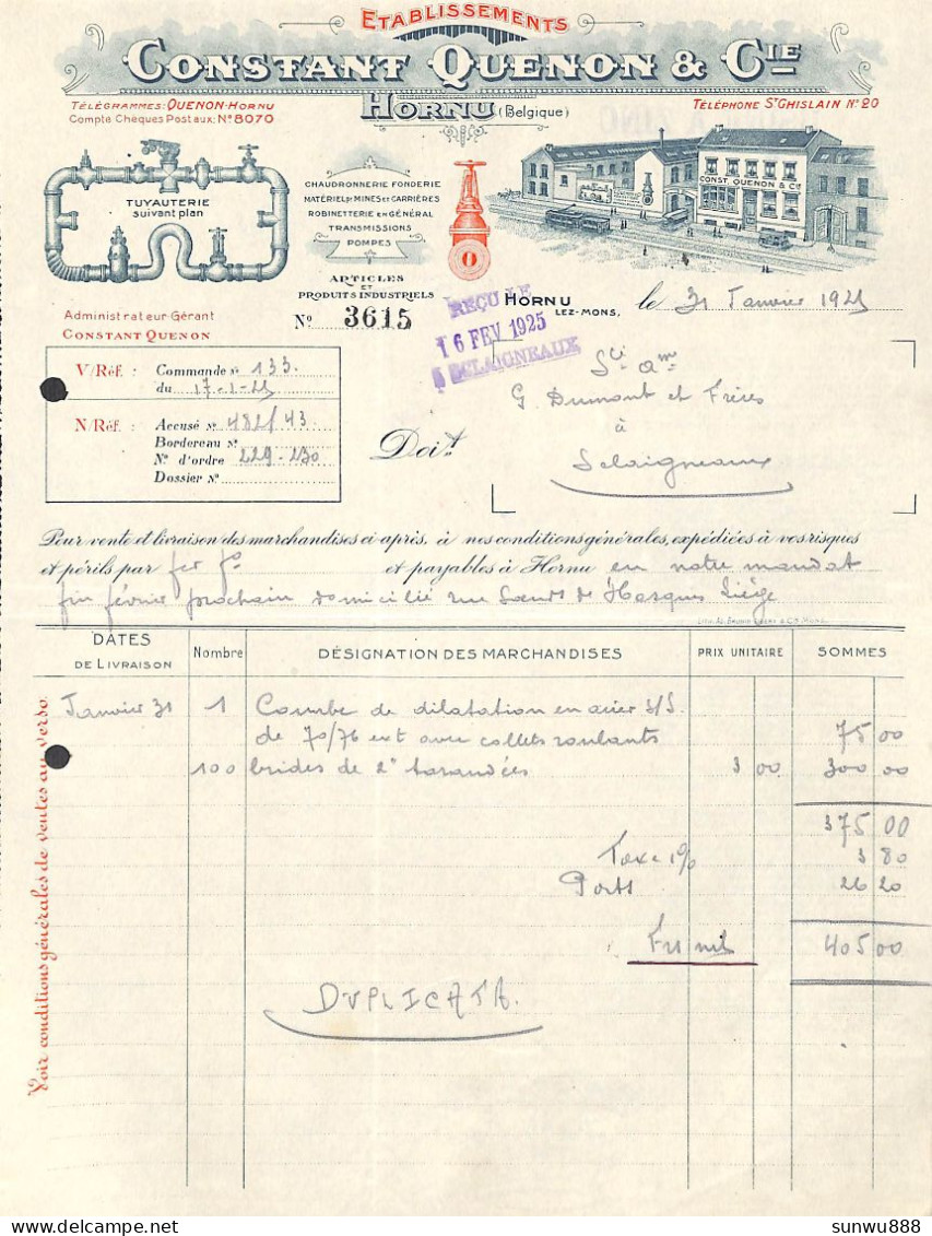 Hornu - Etabl. Constant Quenon & Cie Chaudronnerie Fonderie 1925 - 1900 – 1949