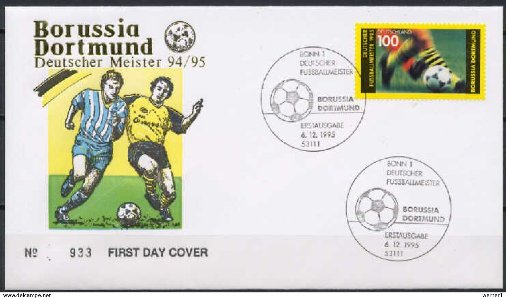 Germany 1995 Football Soccer, Borussia Dortmund Soccer Club Stamp On FDC - Famous Clubs