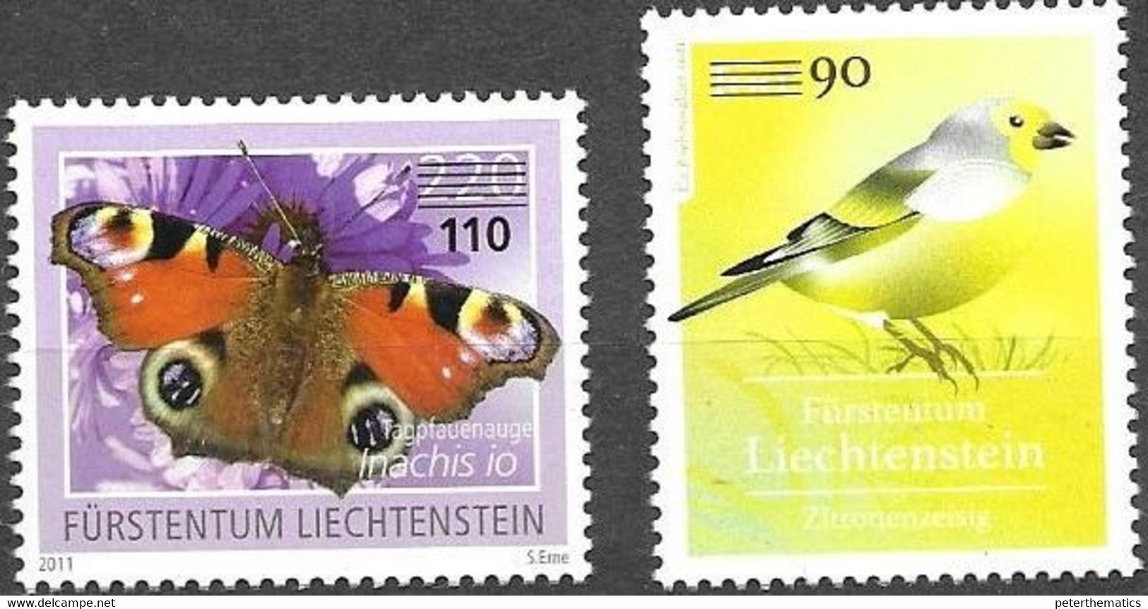 LIECHTENSTEIN, 2022, MNH, INSECTS,BIRDS, BUTTERFLIES, 2v, OVPERPRINTS , DEFINITIVES - Andere & Zonder Classificatie