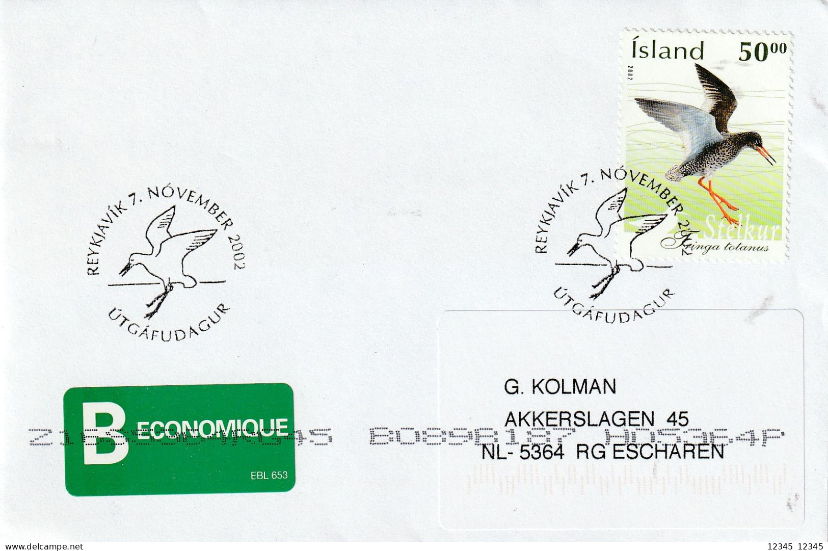 IJsland 2002, Letter Sent To Netherland, Birds - Machines à Affranchir (EMA)