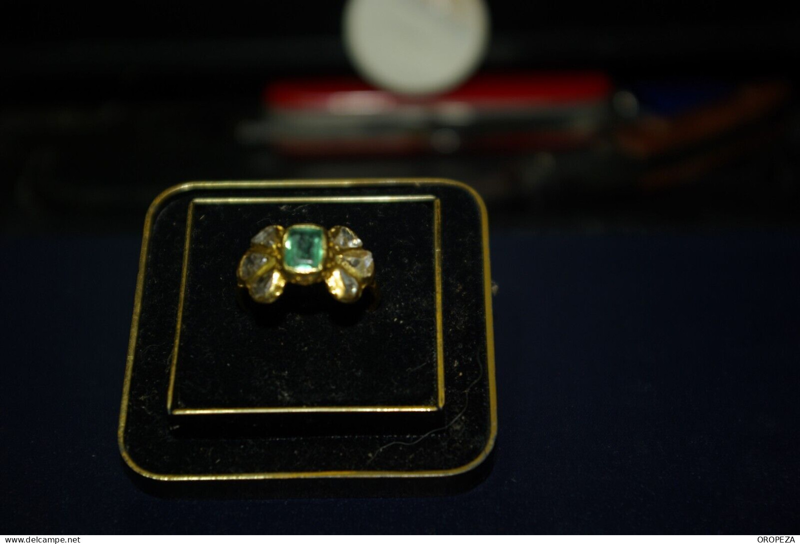 ANILLO DE SEÑORA - MUY ANTIGUO - DIAMANTES Y ESMERALDA - TALLA ANTIGUA - Bagues