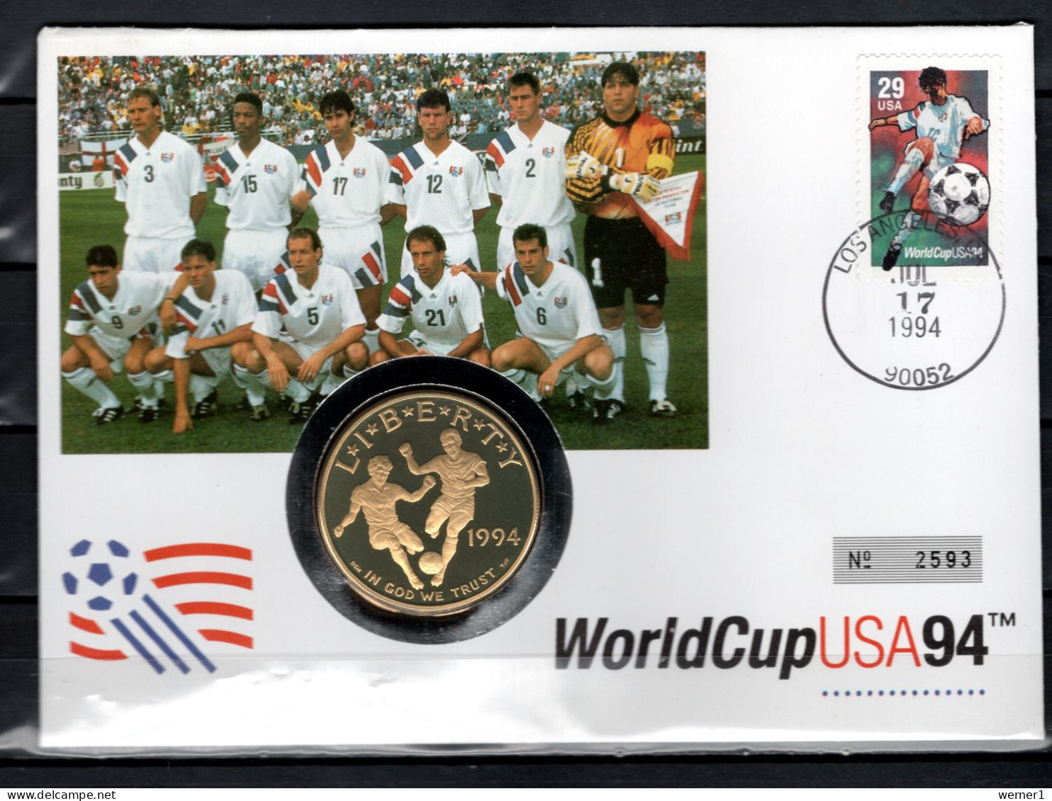 USA 1994 Football Soccer World Cup Numismatic Cover With 1 $ Silver Coin - 1994 – États-Unis