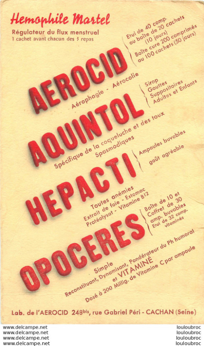 BUVARD LABORATOIRE DE L'AEROCID A CACHAN  HEMOPHILE MARTEL - Otros & Sin Clasificación