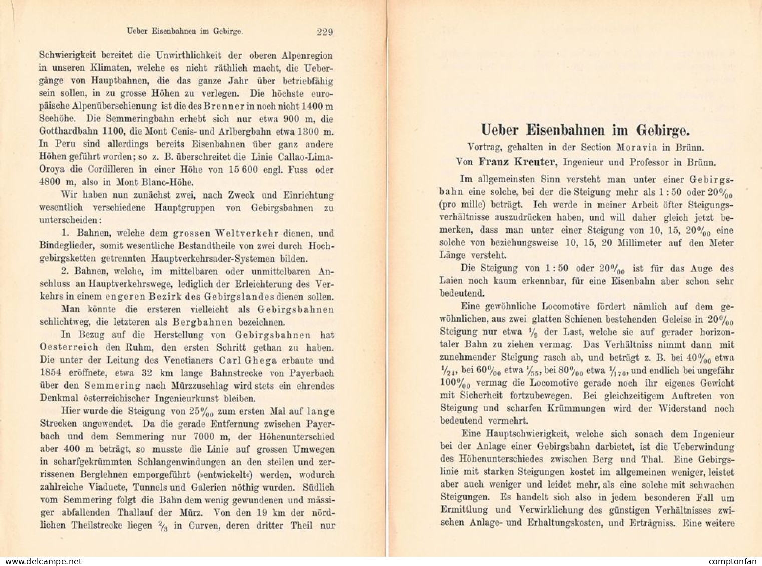 A102 1501 Franz Kreuter Eisenbahn Im Gebirge Bergbahn Artikel 1884 - Other & Unclassified