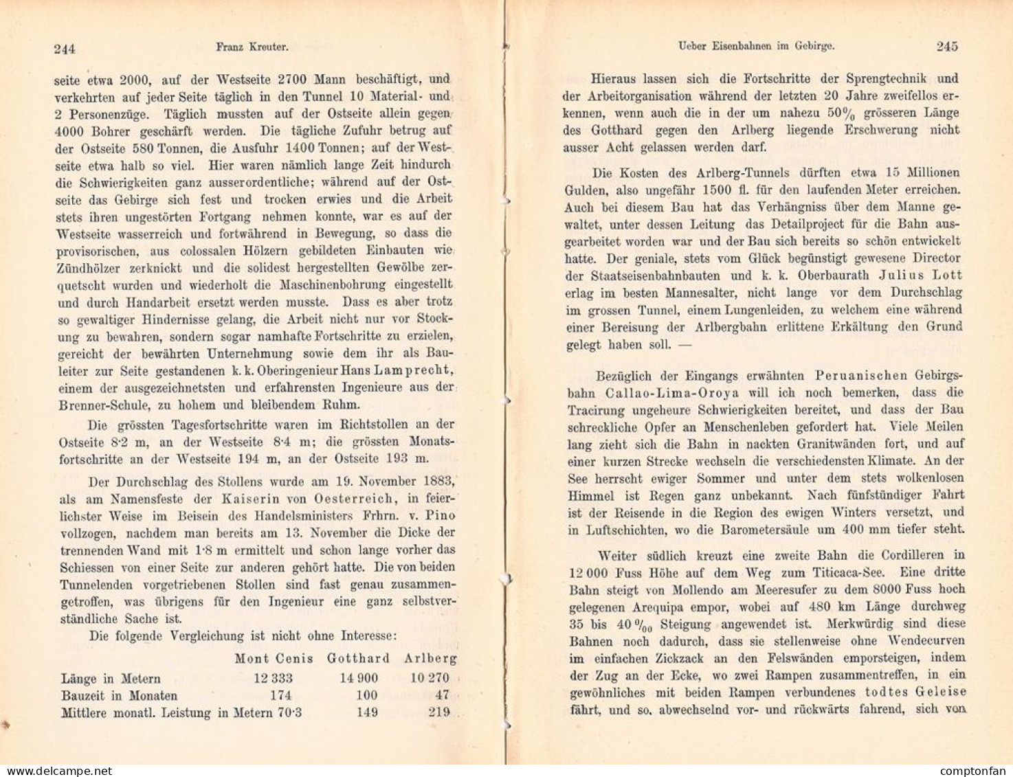 A102 1501 Franz Kreuter Eisenbahn Im Gebirge Bergbahn Artikel 1884 - Other & Unclassified