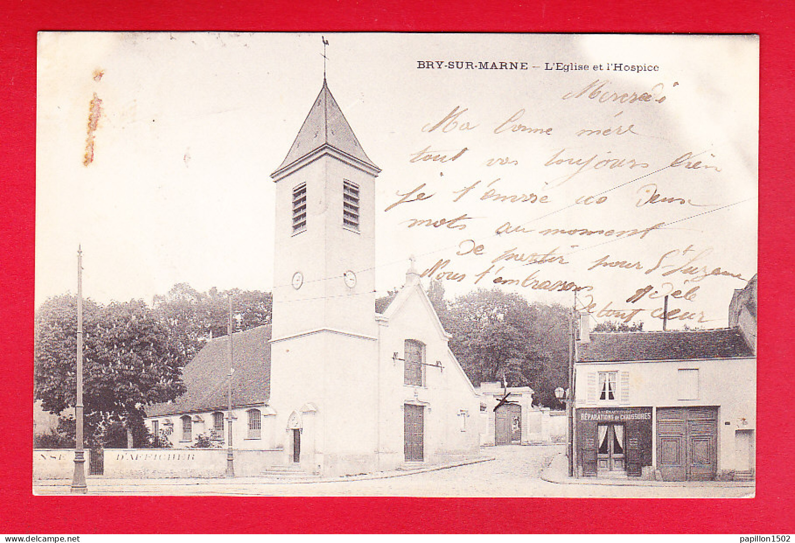 F-94-Bry Sur Marne-12P219 L'église Et L'hospice, Magasin De Réparation De Chaussures, Cpa Précurseur - Bry Sur Marne